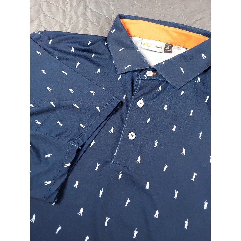 KJUS Mens 3XL Savin Structure Blue Golf Performance Polo All Over Golfer Print